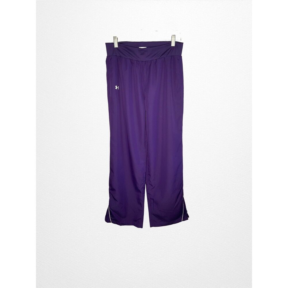 Under Armour Mens Size Medium Loose Fit Track Pants Purple Elastic Waist Zip Hem